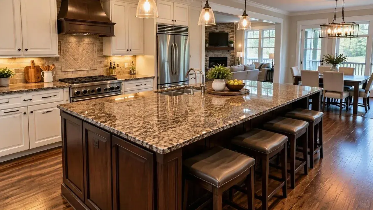 Custom granite kitchen island countertops fabricated and installed by a Baltimore countertop company