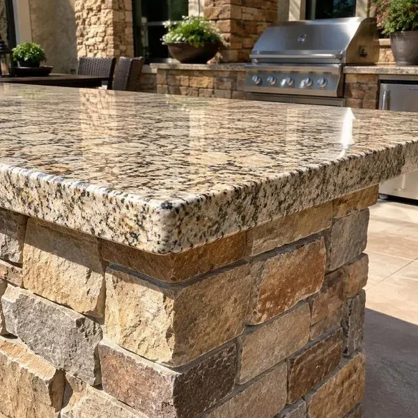 Outdoor stone countertop on a stacked stone base Outdoor stone countertop on a level stacked stone base ready for the Baltimore weather