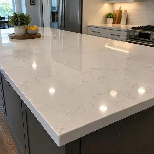Closeup of polished granite countertop with a mirror-like shine after stone restoration in Baltimore