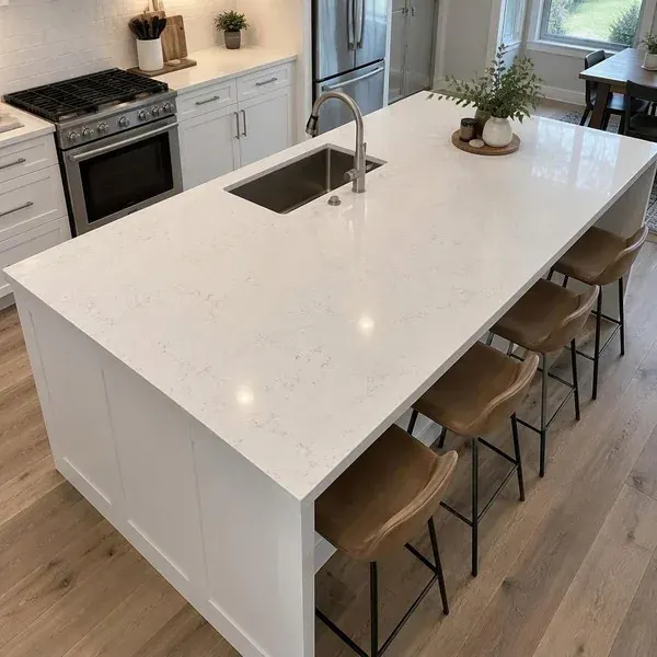 White quartz kitchen island White quartz kitchen island installed by a countertop company serving Baltimore and Central Maryland
